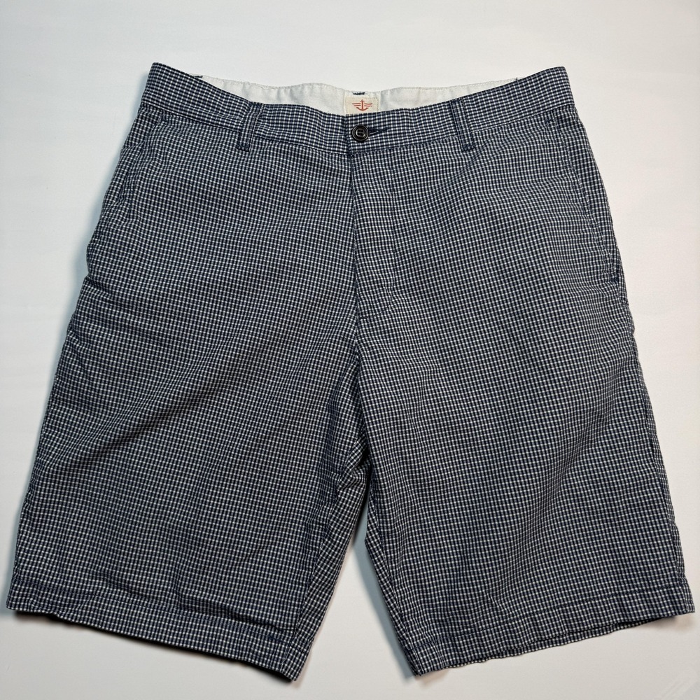 Dockers Shorts Mens 34 Blue Check Cotton Chino Flat Front Casual Pockets Summer
